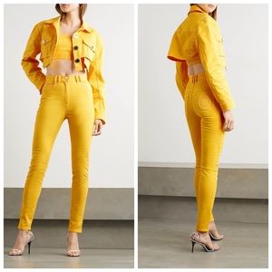 SS20 BALMAIN B MONOGRAM SKINNY CUT HIGH-WAISTED JEANS IN YELLOW - NEW, NO TAGS
